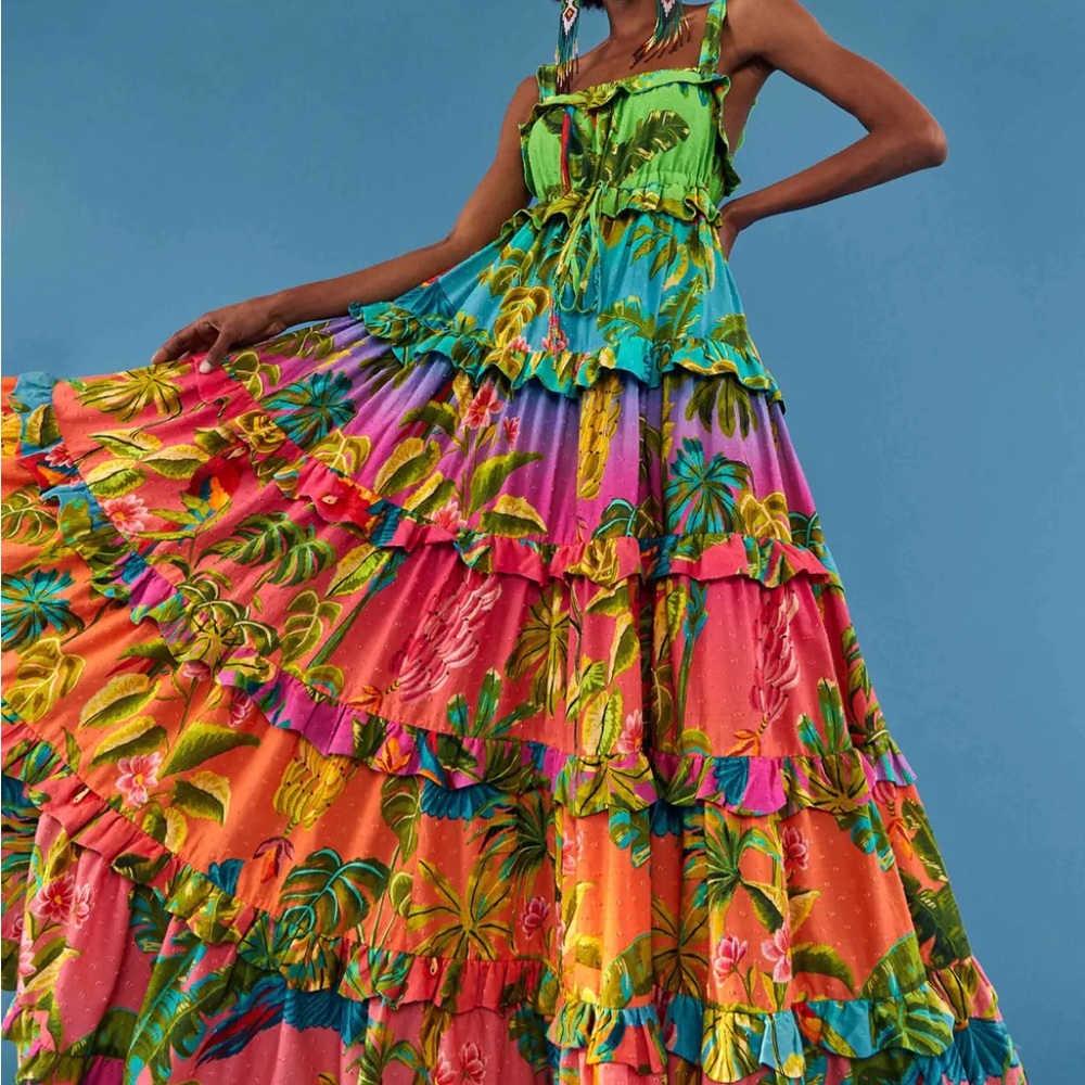 NWT - Farm Rio ombre forest tiered maxi dress - medium - brand new